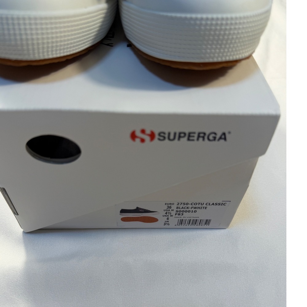 Superga 2750 Cotu Classic Black White Canvas Low Top Sneakers Mens 4.5 Womens 6 - Picture 5 of 7